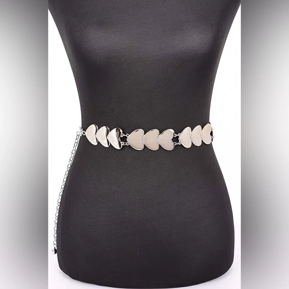 Gold or Silver Heart Metal Chain Statement Belt